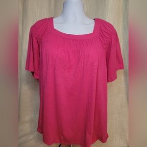 Bright Pink cotton blend casual plus size blouse